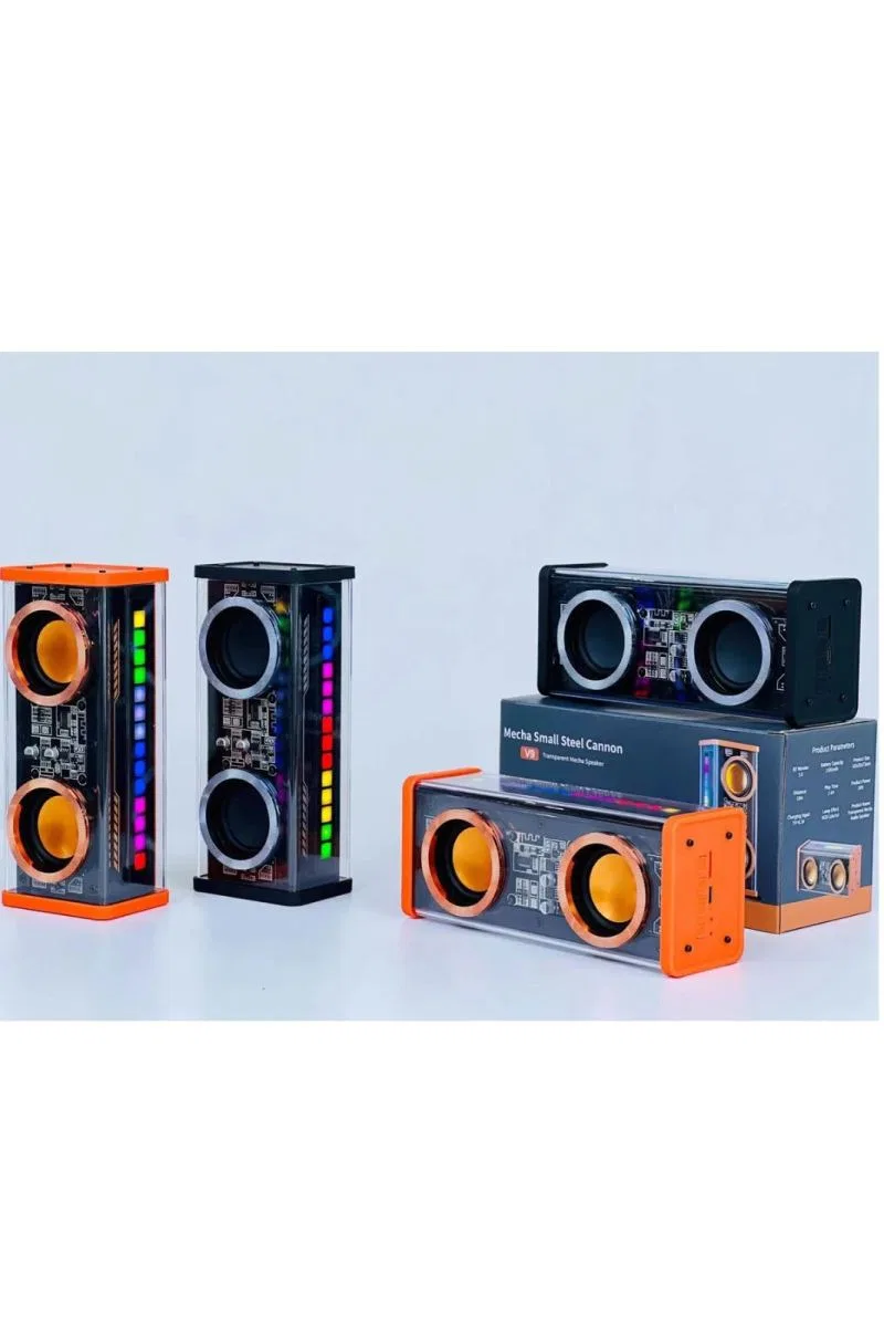 Şeffaf Mecha Müzik Tws Stereo Rgb İşıklı Hoparlör Kablosuz Bluetooth 5. 0 Taşınabilir Hoparlör V9 görsel 5
