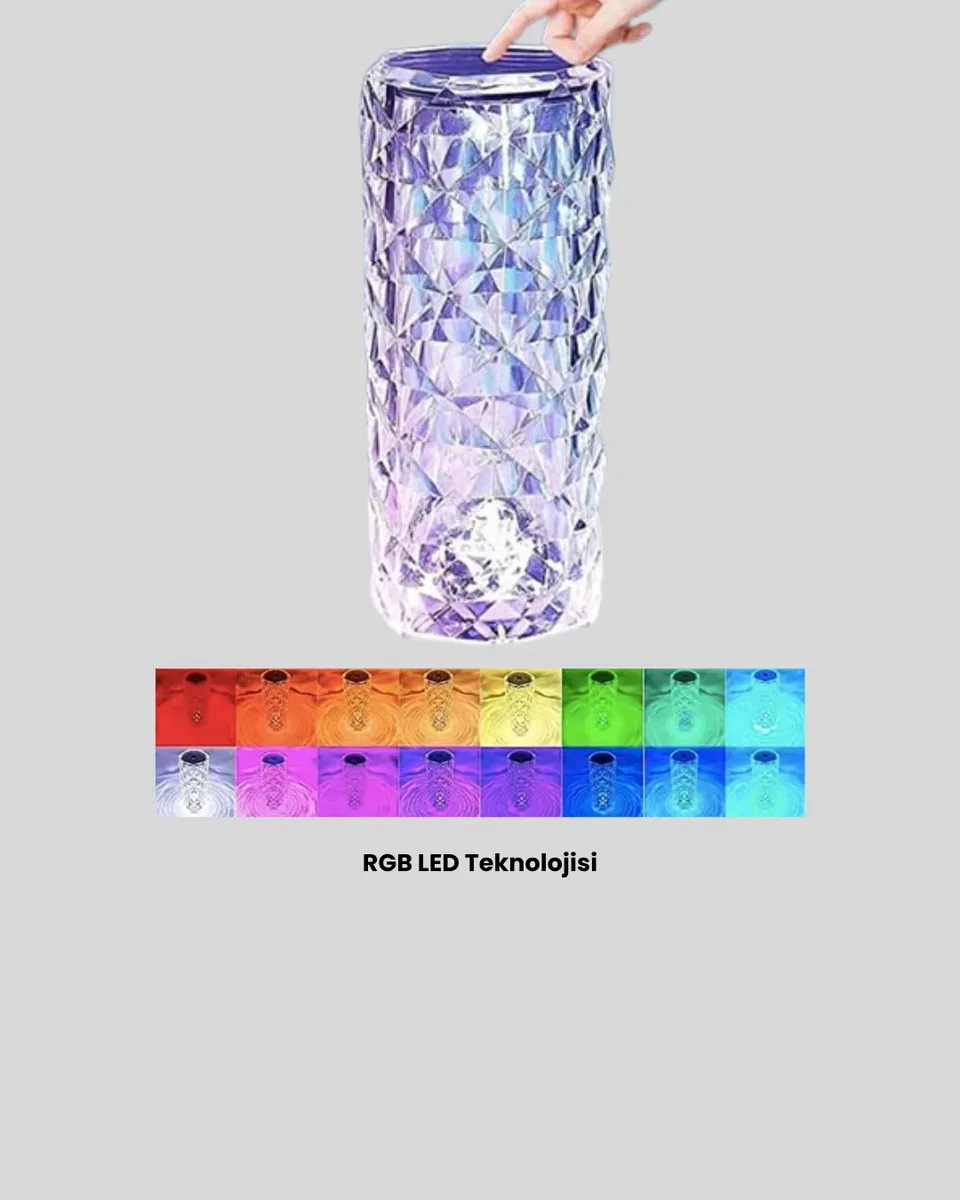 Kristal RGB LED’li Kumandalı Masa ve Gece Lambası – Renkli Işık Modlarıyla Şık Dekoratif Aydınlatma görsel 4
