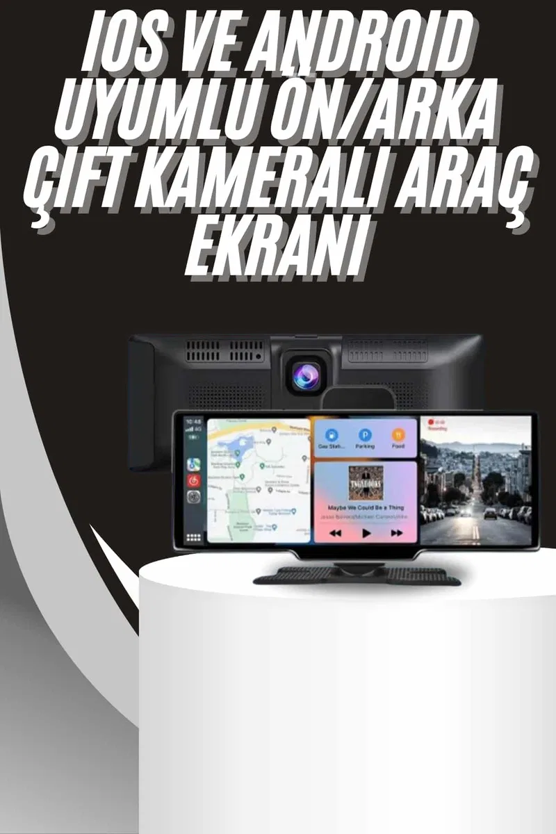 4K 10. 2 İnç Çift Kameralı Araç Multimedya Ekranı CarPlay Kablosuz Tüm Cihazlara Uyumlu