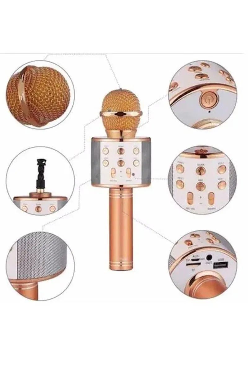 Karaoke Mikrofon Bluetooth Bağlantılı Aux Girişli Uzun Pil Ömrü Yüksek Ses Kaliteli görsel 5