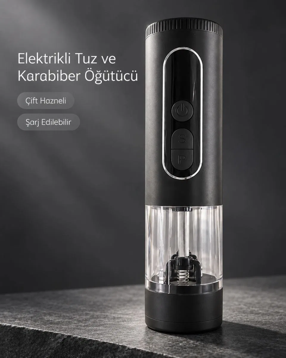 Mutfak Ve Sofra Kullanımına Uygun Çift Hazneli Elektrikli Tuz Karabiber Öğütücü