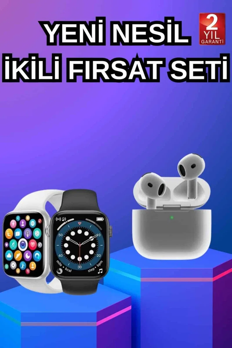 3. Nesil TWS Bluetooth Kulaklık ve Dokunmatik Ekran Akıllı Saat Sesli Görüşme