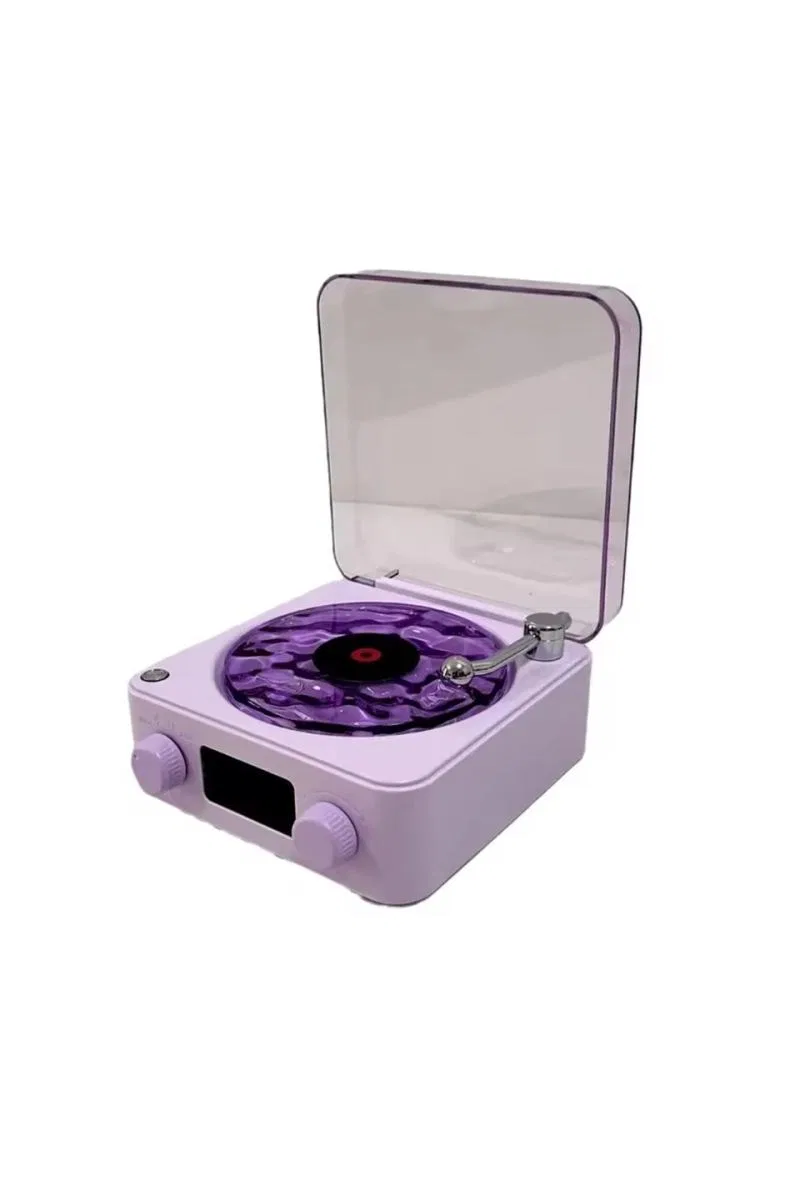 Waves Nostalji Plak Görünümlü Bluetooth Hoparlör 3d Ses Dalgası Retro Müzik Plak Mor görsel 2