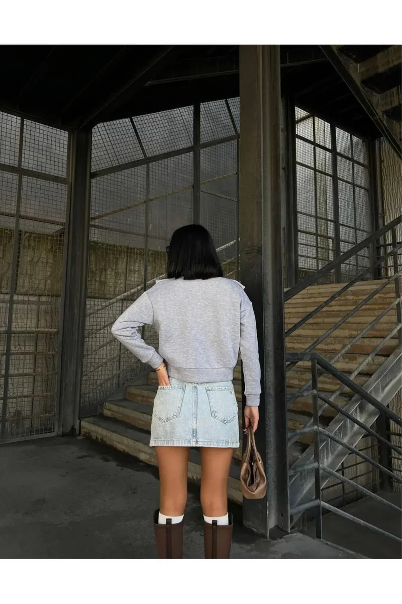Kadın Gösterişli Bisiklet Yaka Uzun Kol Kazak Sweatshirt Elbise görsel 4