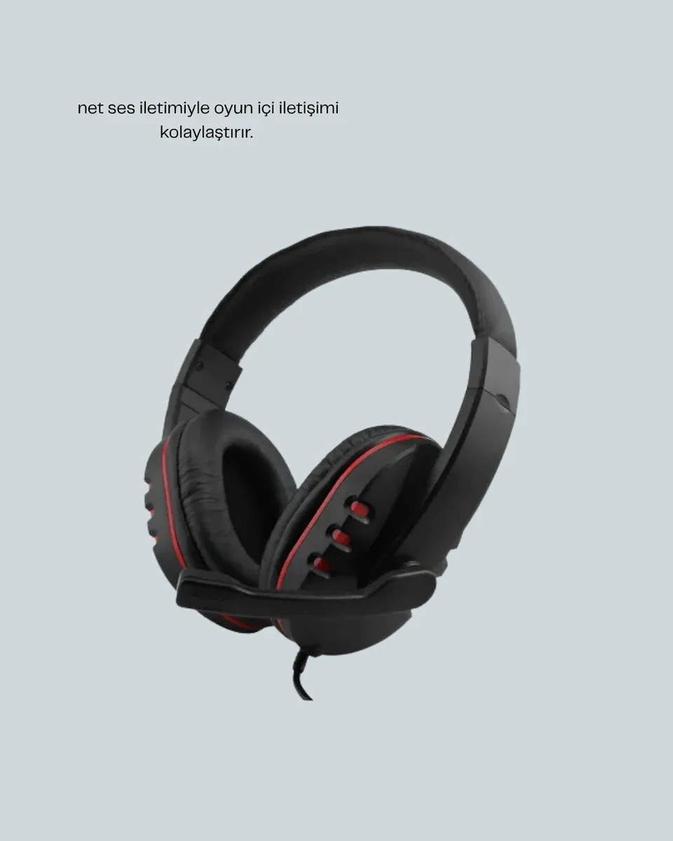 Kırmızı Gaming Headset Mikrofonlu Sağlam Kablolu Konforlu görsel 2