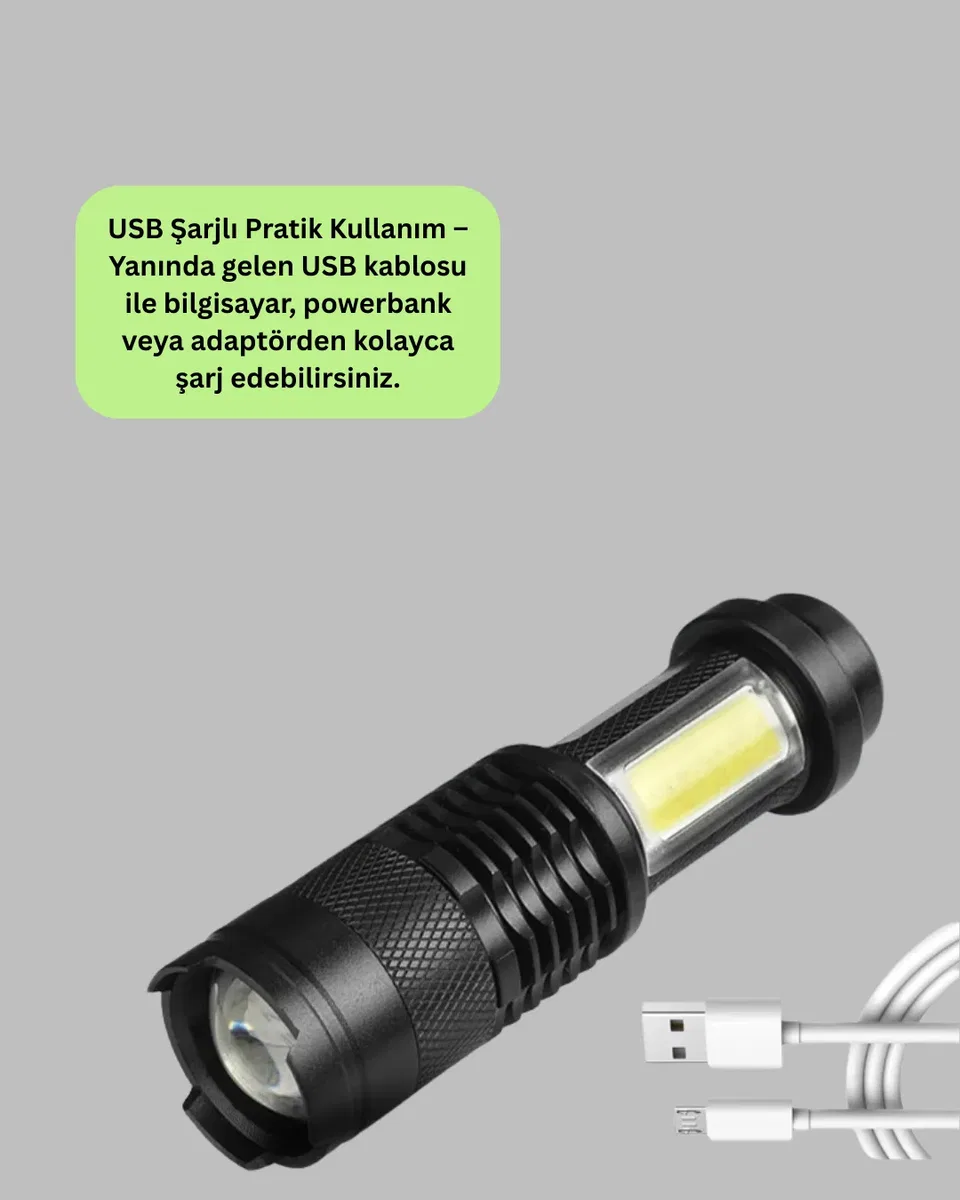 4 Modlu USB Şarjlı LED El Feneri Kamp ve Outdoor görsel 2