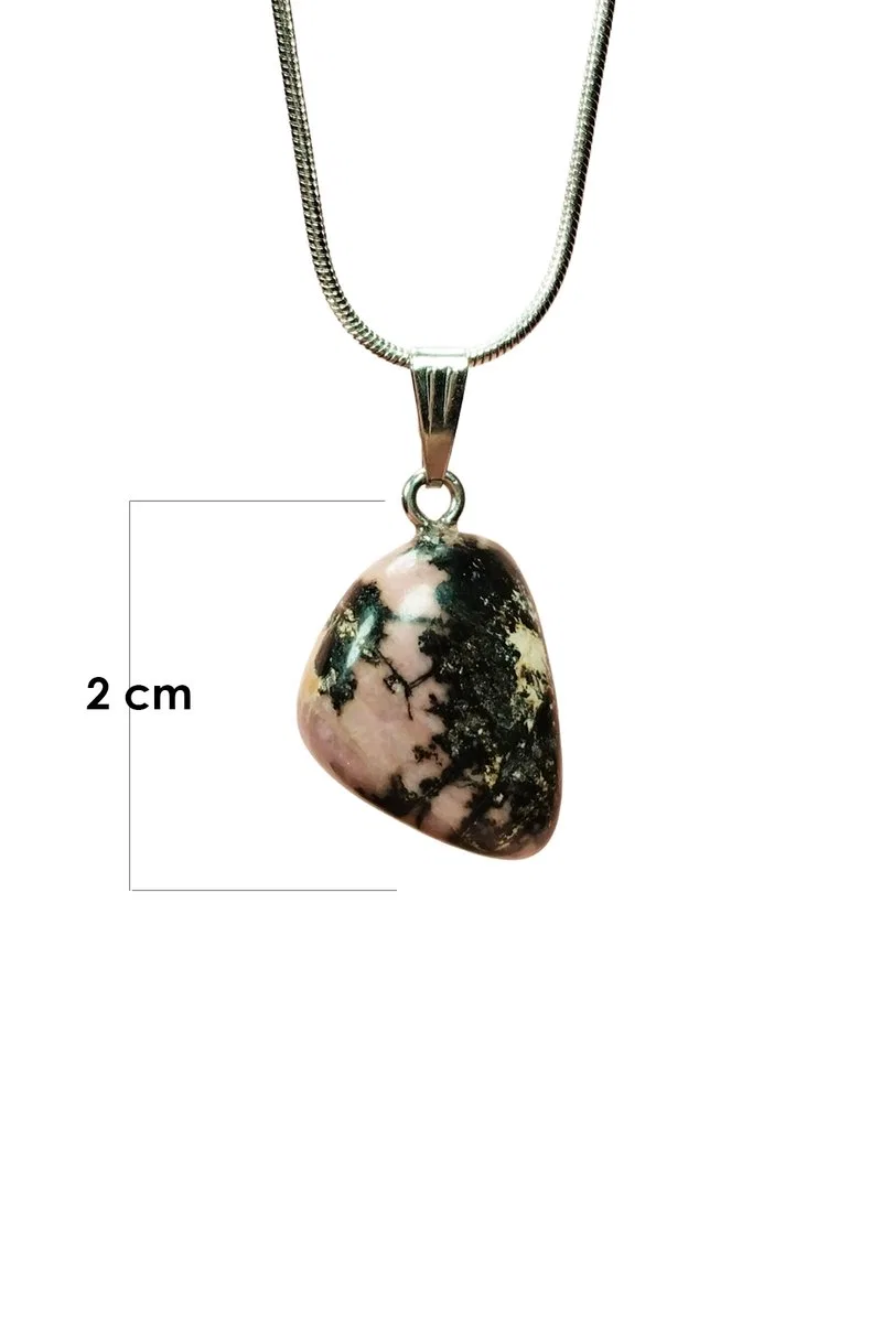 Rodonit Doğal Taşı Zincirli El Yapımı Kolye Uç: 2 cm Zincir: 20 cm Kutulu görsel 2