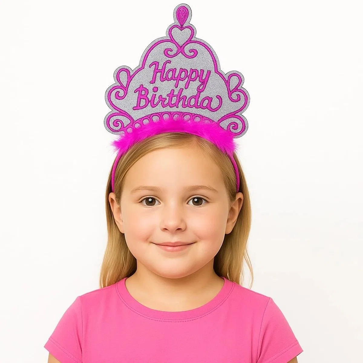 Pembe Happy Birthday Prenses Tacı – Doğum Günü Taç Aksesuarı