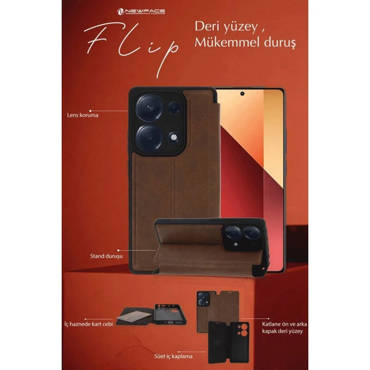 Samsung Galaxy A36 Kılıf Flip Cover - Kırmızı görsel 3