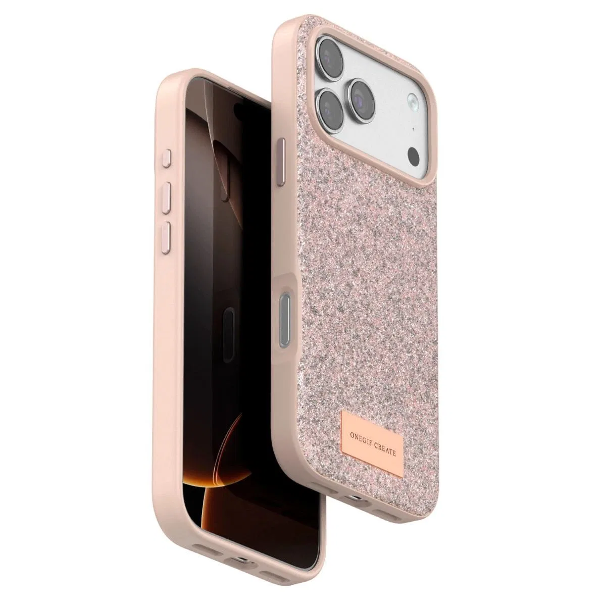 Onegif Apple İphone 17 Pro Max Bright Simli Kapak - Pembe