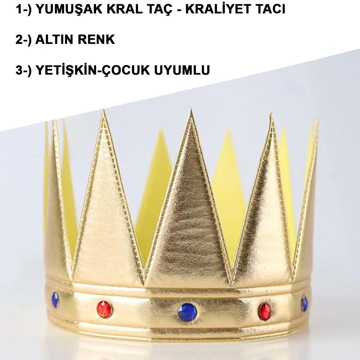 Altın Renk Eva Yumuşak Kral Kraliyet Tacı Yetişkin Çocuk Uyumlu 55 Cm görsel 2