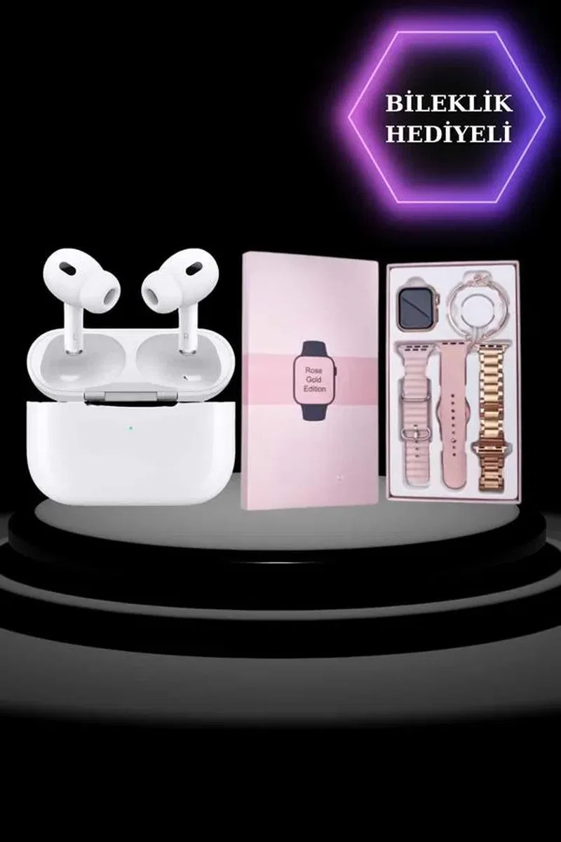 3 Kordonlu Pembe Amoled Ekran Akıllı Saat ve Yeni Nesil Pro Kablosuz Bluetooth Kulaklık ANC/ENC görsel 3