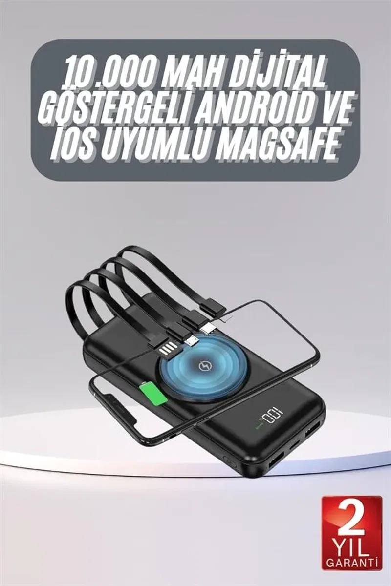 Kablosuz Çoklu Şarj Girişli 10. 000 Mah Kablolu Powerbank Taşınabilir görsel 2