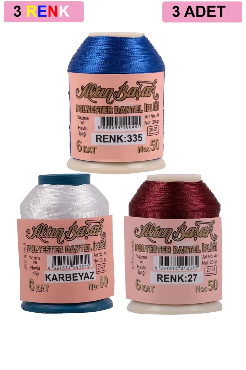 3 Adet Altınbaşak Oya ve Dantel İpi 20 gr - Royaleks - No: K. BEYAZ - 027 - 335