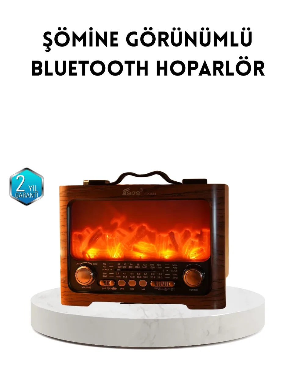 Şömine Efektli Solar Hoparlör Bluetooth 5. 3 Radyo AUX USB TF Destekli