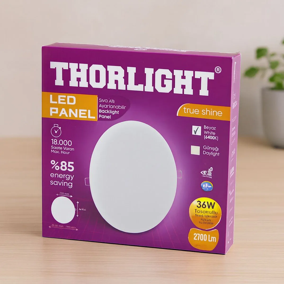 36W 22cm Beyaz LED Panel 6400K 2700LM Sıva Altı Ayarlı görsel 2