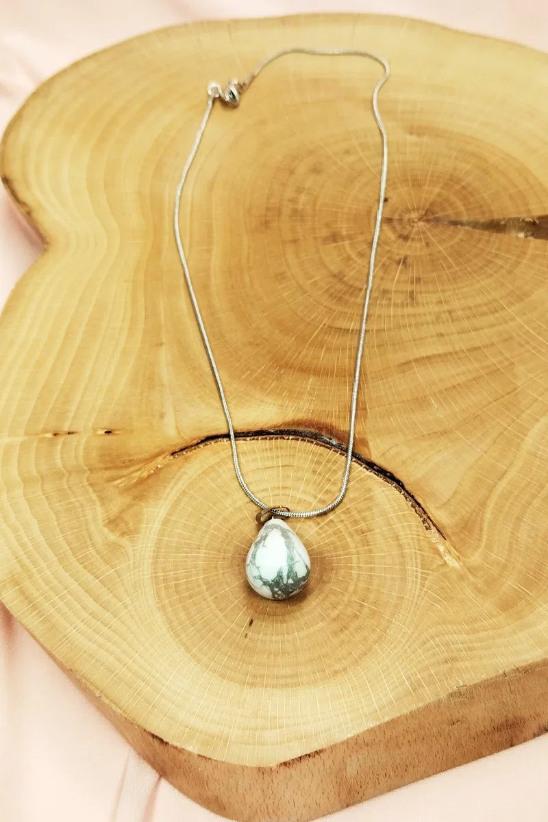 Havlit Doğal Taşı Zincirli El Yapımı Kolye Uç: 2 cm Zincir: 20 cm Kutulu görsel 7