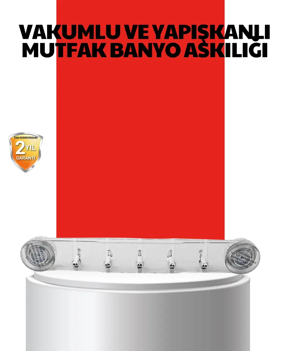 Vakumlu ve Yapışkanlı Mutfak Banyo Askılığı 5 Bölmeli Pratik Düzenleyici