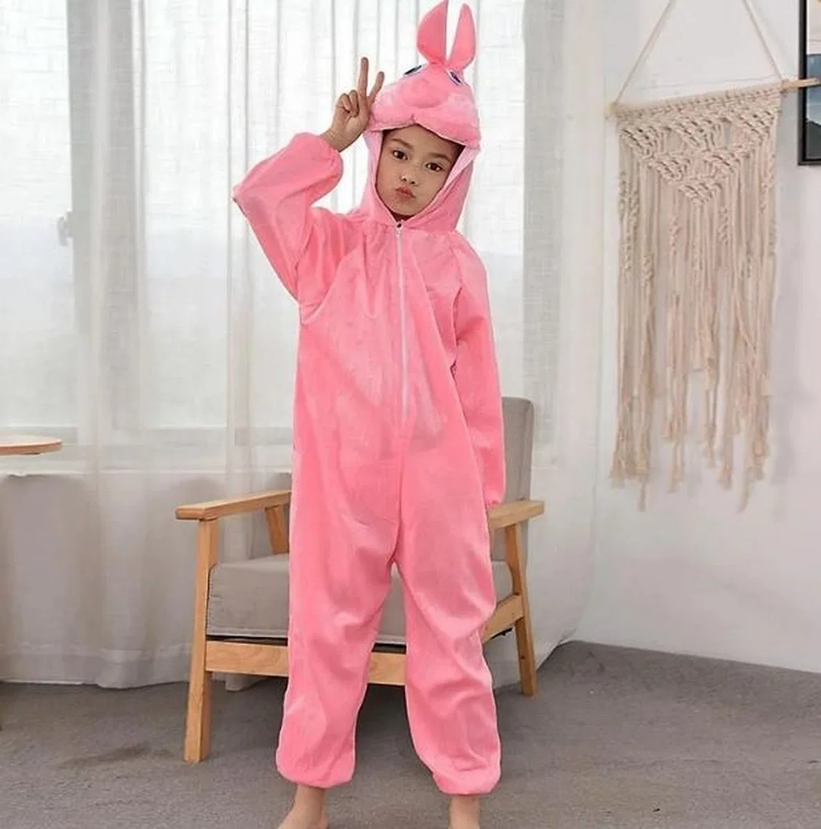 Çocuk Tavşan Kostümü Pembe Renk 4-5 Yaş 100 Cm görsel 4