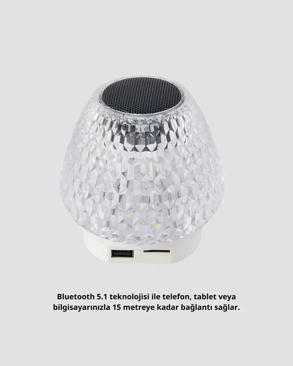 Mini LED Işıklı Bluetooth Hoparlör 5W Kristal Desenli 1200 mAh Şarjlı görsel 2
