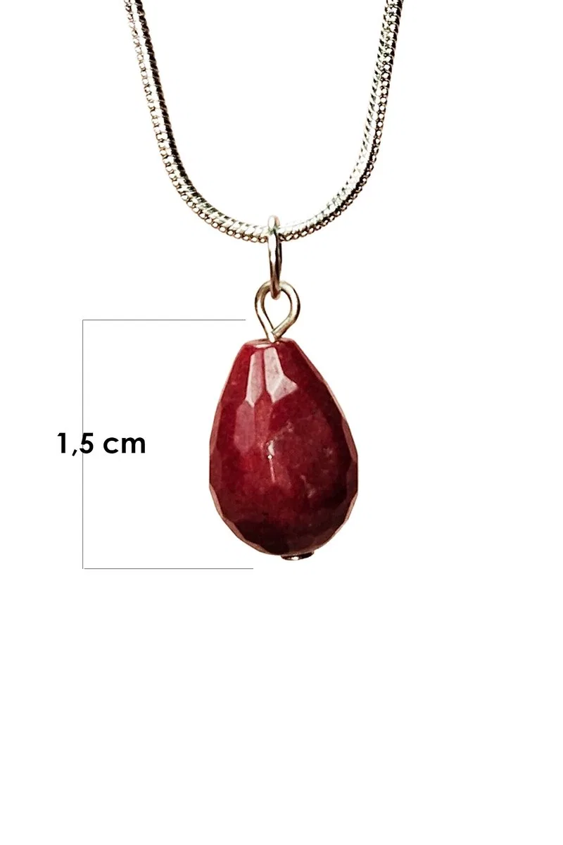 Yakut Doğal Taşı Zincirli El Yapımı Kolye Uç: 1, 5 cm Zincir: 20 cm Kutulu görsel 2