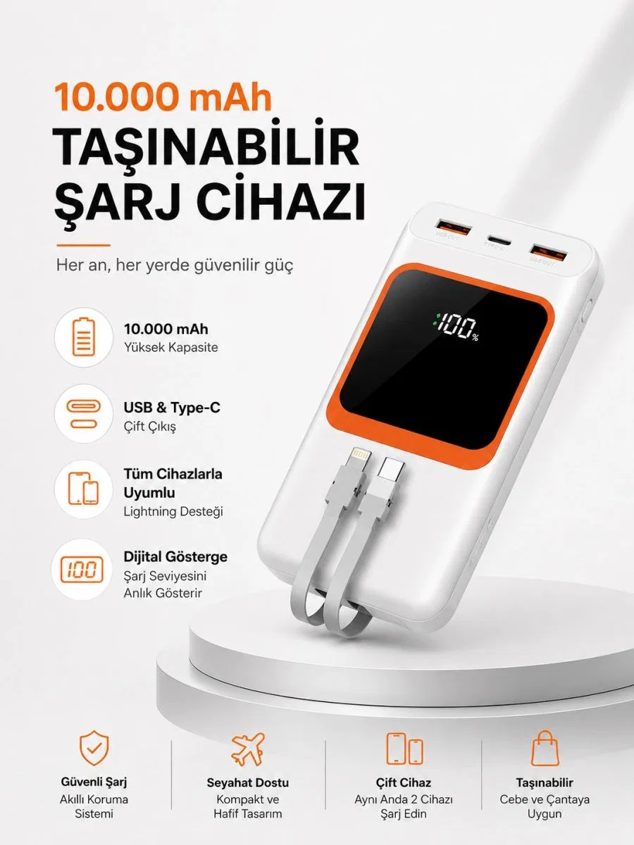 10. 000 Mah Bataryalı, Dijital Göstergeli Taşınabilir Powerbank