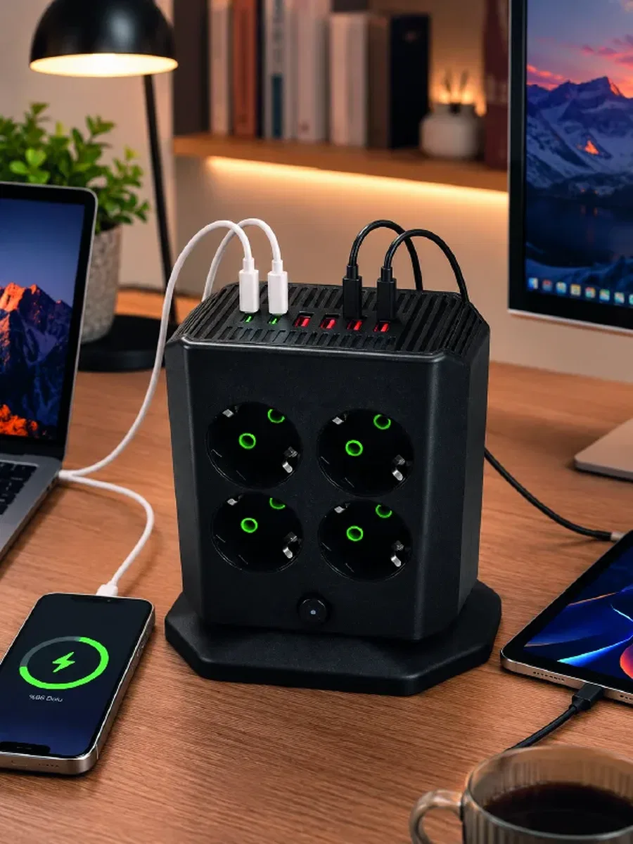 Dikey Priz Kulesi 8 AC Priz 4 USB 2 Type-C Çocuk Korumalı Güç Dağıtıcı görsel 5