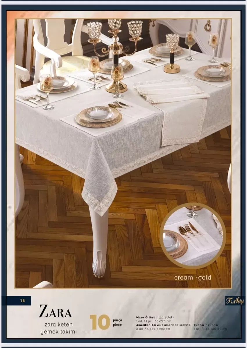8 Kişilik Zara Yemek Takımı 10 Parça Supla 160 × 220 cm Şık Masa Takımı görsel 2