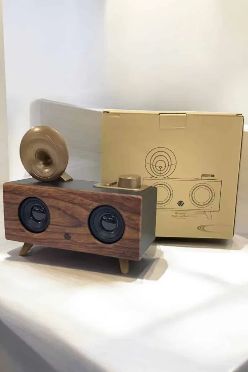 Bluetooth Hoparlör Ahşap Klasik Retro Gramofon Bluetooth Müzik Kutusu görsel 4
