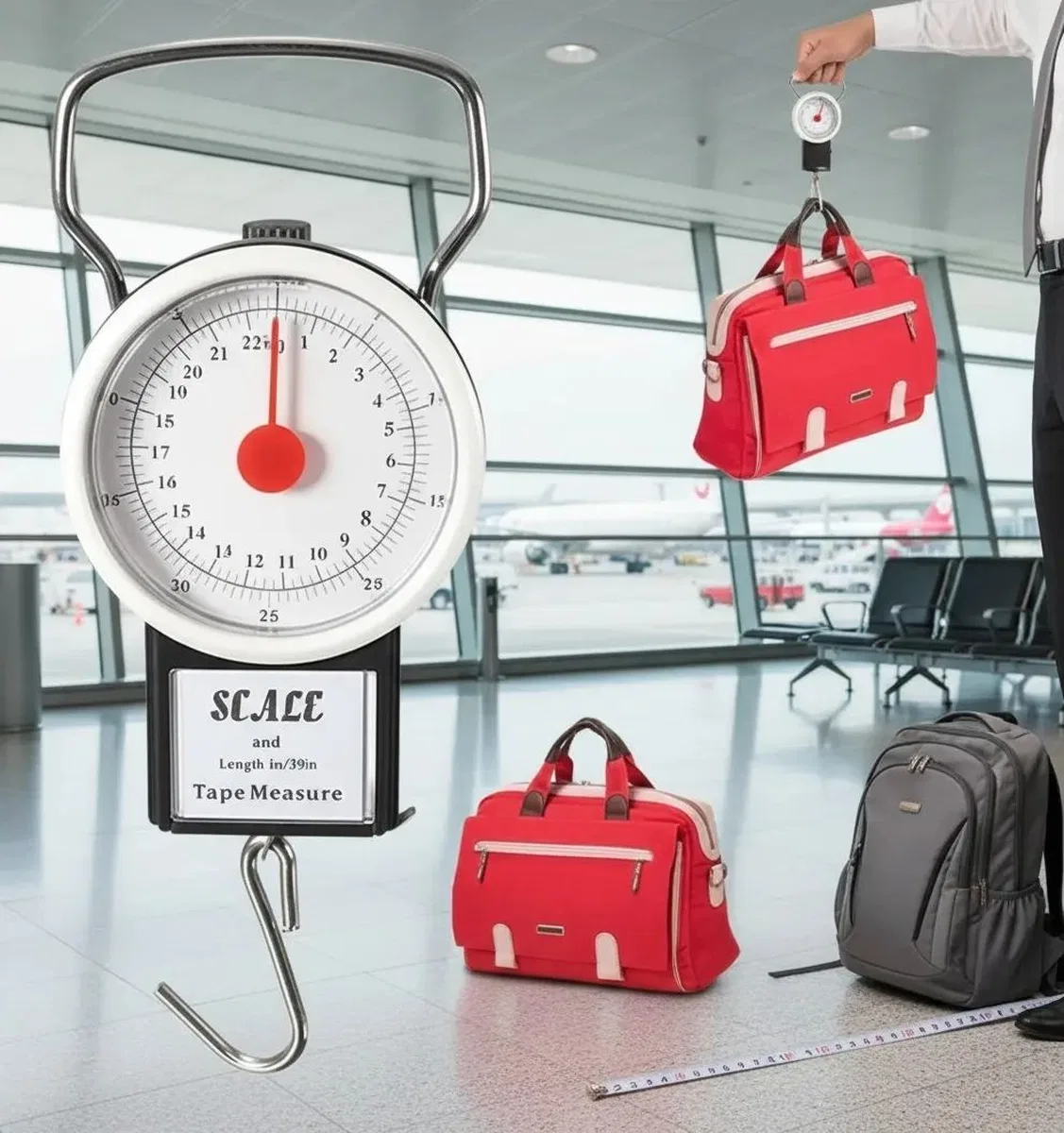 22 Kg/50lb Kancalı Tartı Aleti 1 Metre Mezuralı Askılı Balıkçı Terazisi