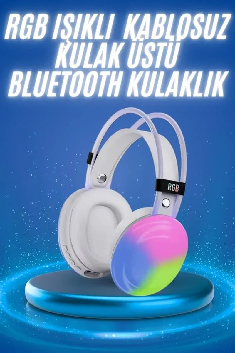 RGB Işıklı Yüksek Ses Kaliteli Kablosuz Kulak Üstü Bluetooth Kulaklık görsel 2