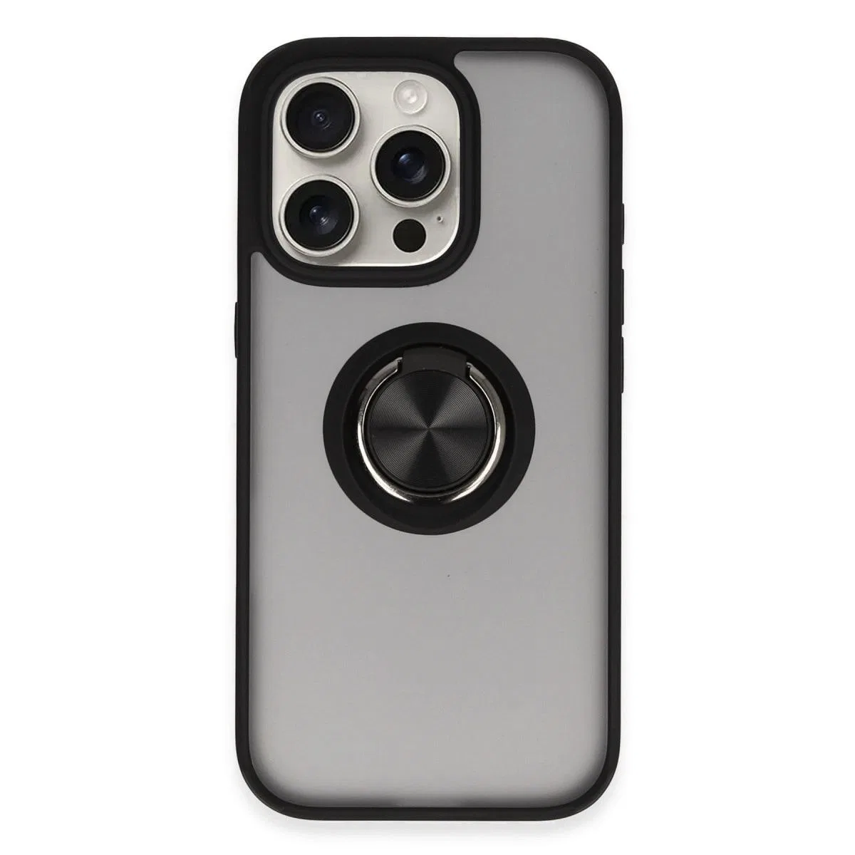 Apple İphone 16 Pro Kılıf Montreal Yüzüklü Silikon Kapak - Siyah