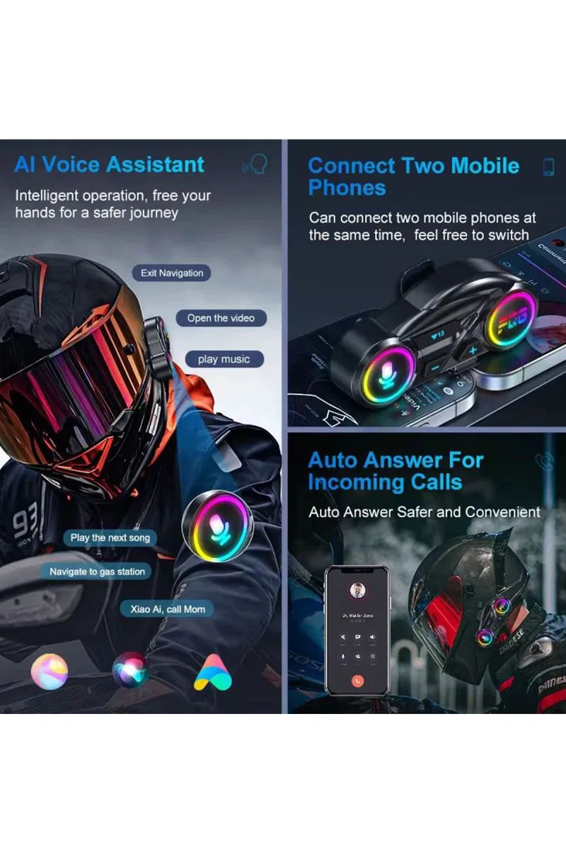Y13 Motor Kask Kulaklık Rgb Modlu Radyolu Motosiklet Kulaklık 5. 3 Bluetooth Intercom görsel 3