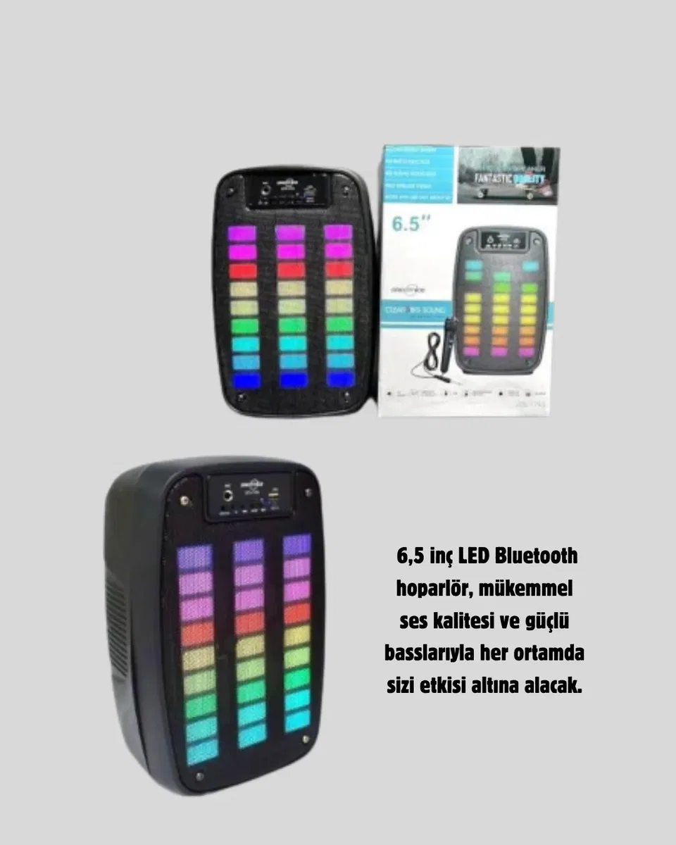 GTS 1793 Işıklı 6. 5 İnç Kablosuz Hoparlör Bluetooth, USB ve FM Özellikli görsel 5