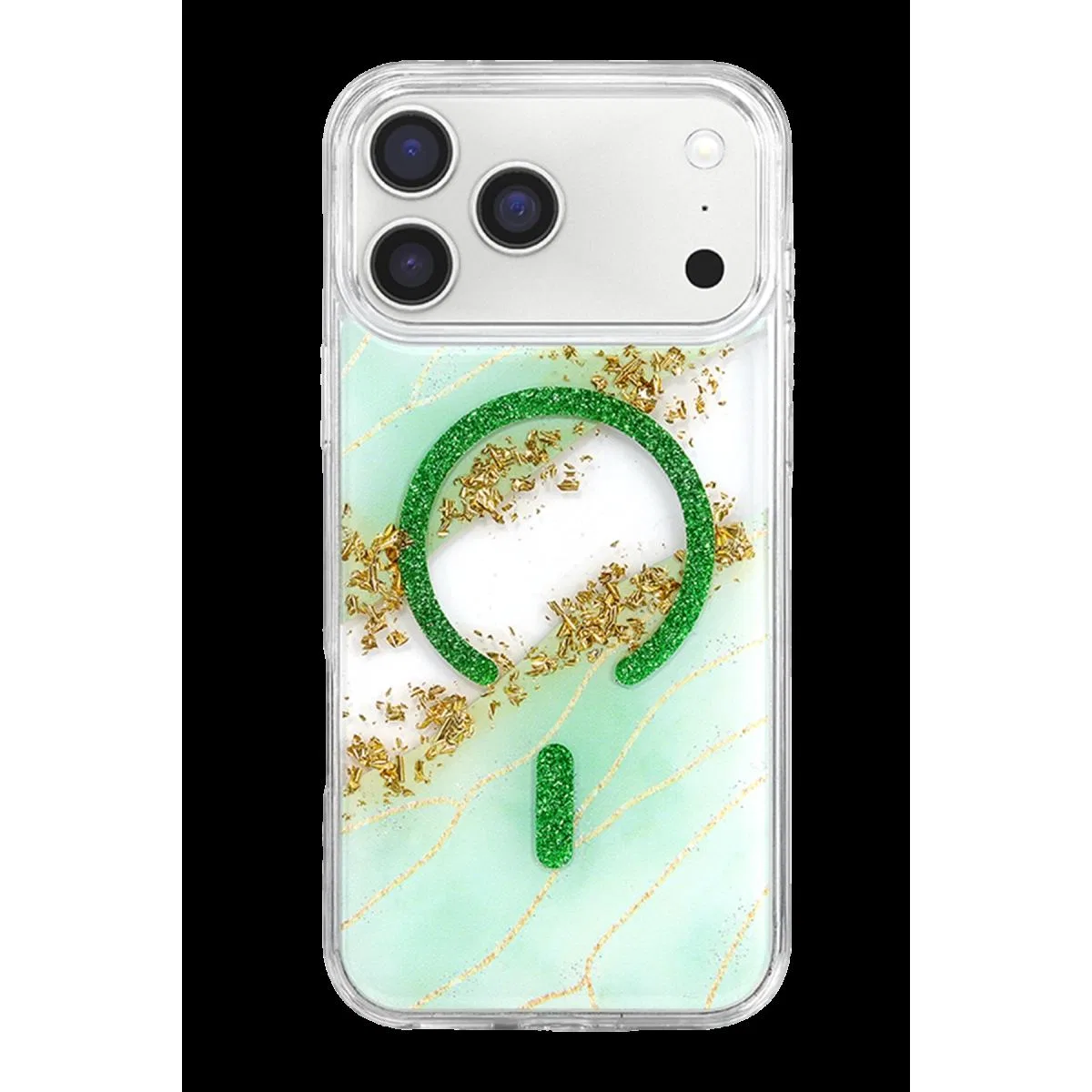 Onegif Apple İphone 17 Pro Lotus Simli Magsafe Kapak - Yeşil görsel 2