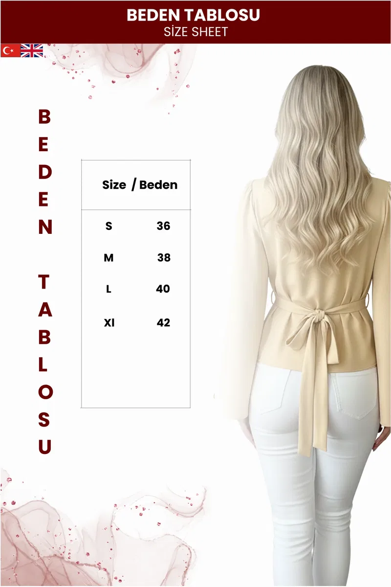 Kadın Kuşak Detaylı Degaje Yaka Bluz görsel 5