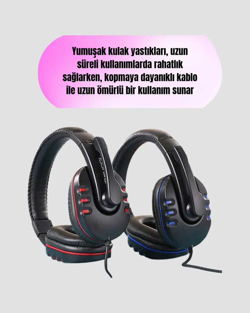 Mikrofonlu Oyun Kulaklığı – Mavi Işıklı, Uzun Süre Konforlu Kullanım görsel 3