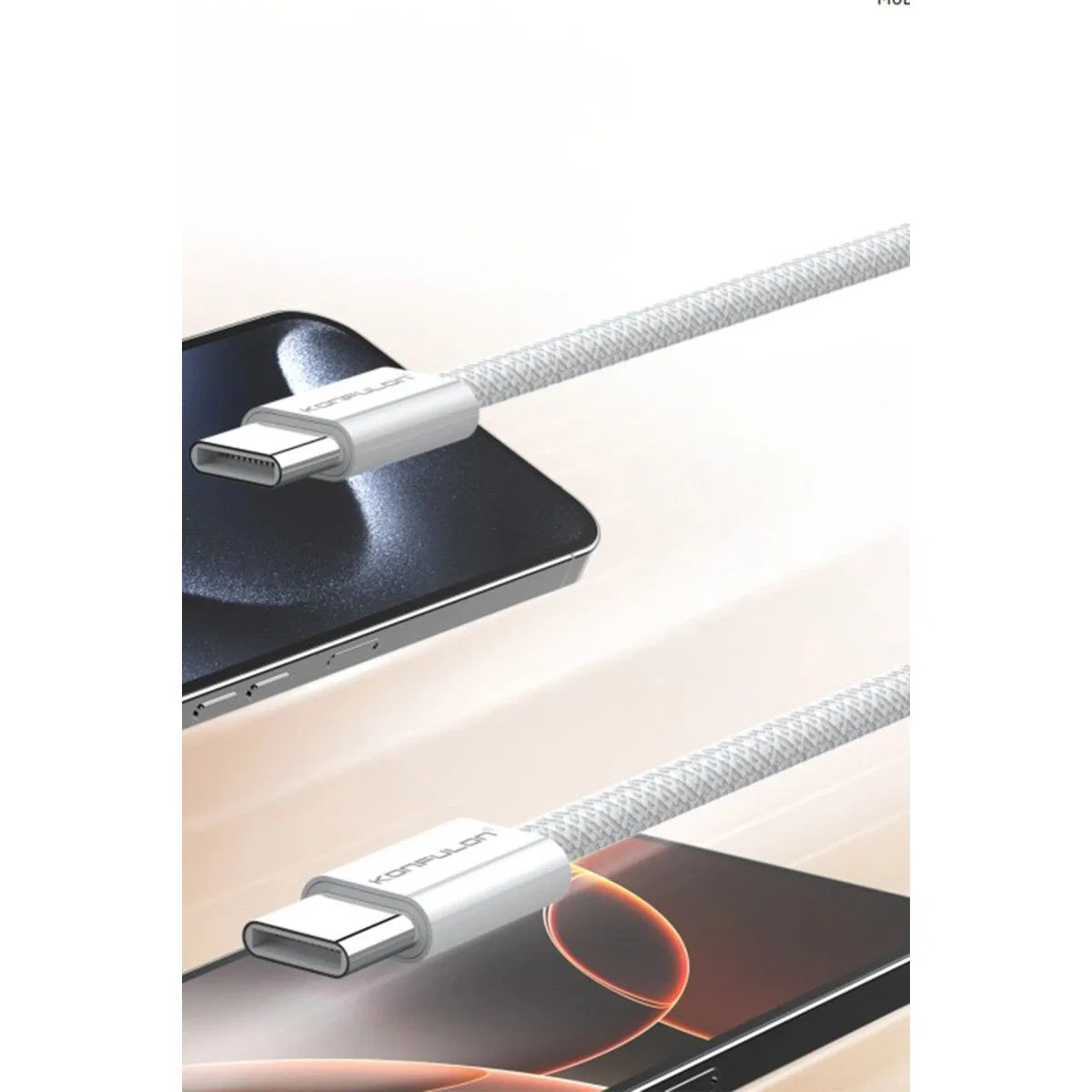 Dc130 2m 60w Type-c To Type-c Örgülü Hızlı Şarj Kablosu - Beyaz görsel 4