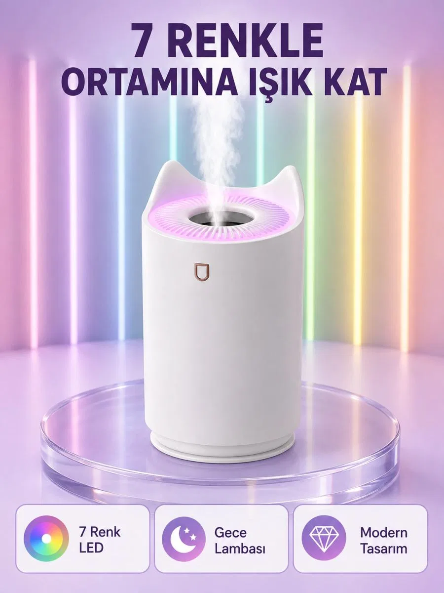 Oda Nemlendirici Led Işıklı Ultrasonik Buhar Makinesi Aroma Difüzör