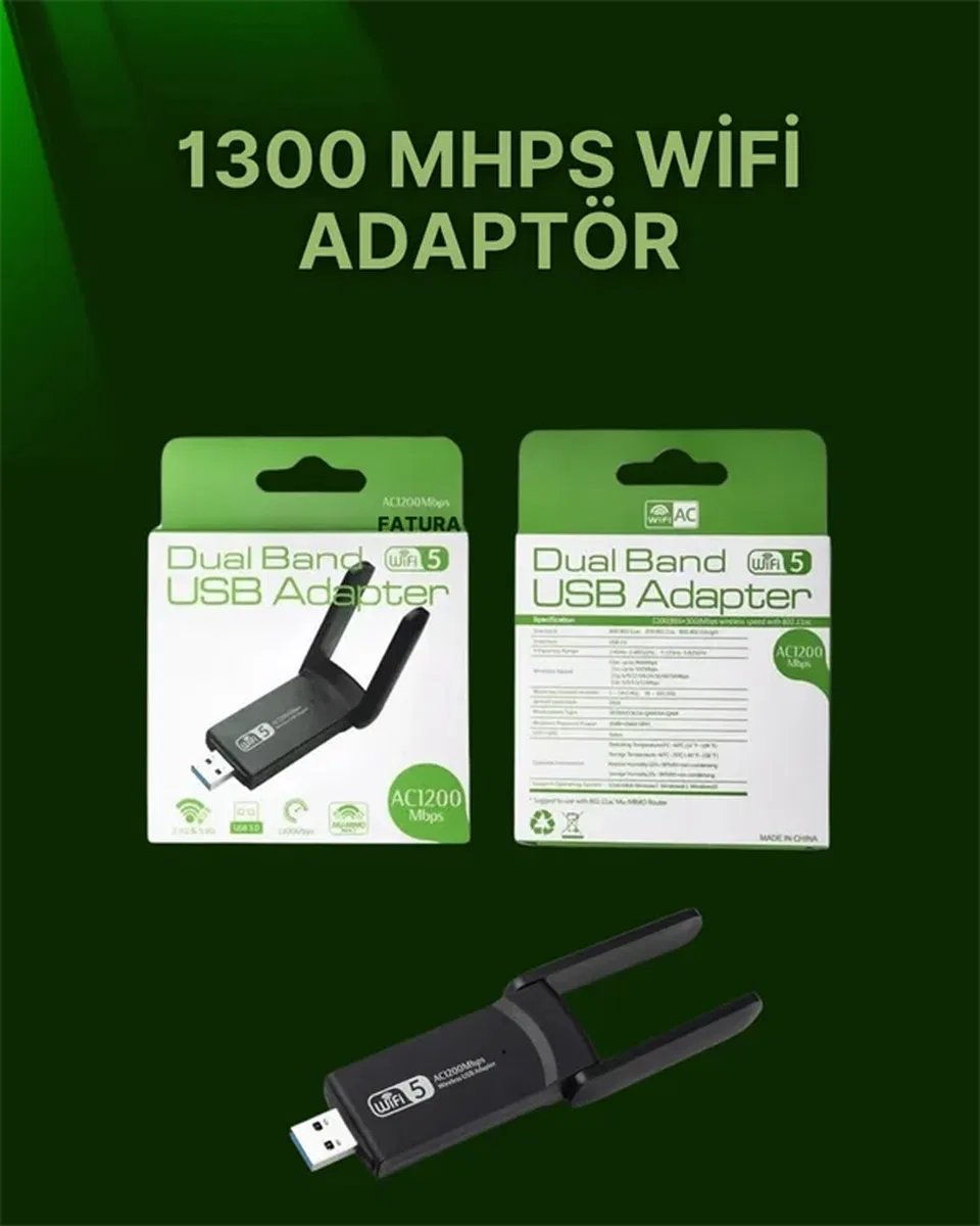 USB 3. 0 Wireless Adaptör – 2. 4GHz & 5GHz Destekli görsel 2