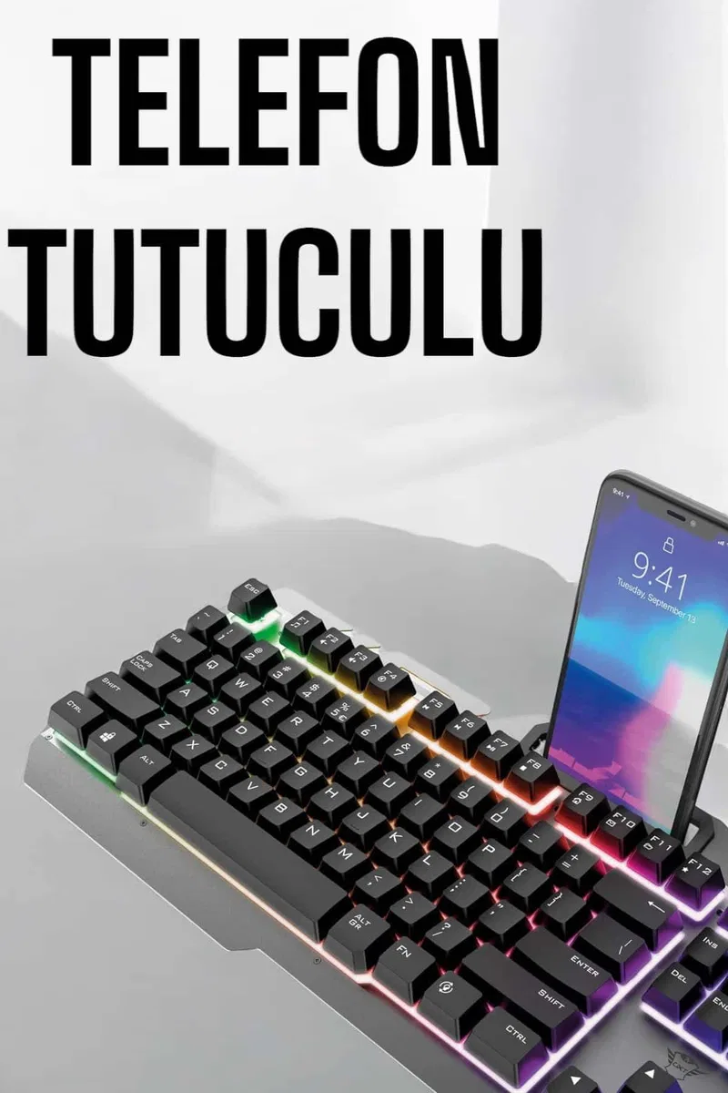 Oyuncu Klavyesi Q Klavye RGB Işıklı Mouse Hediyeli görsel 5