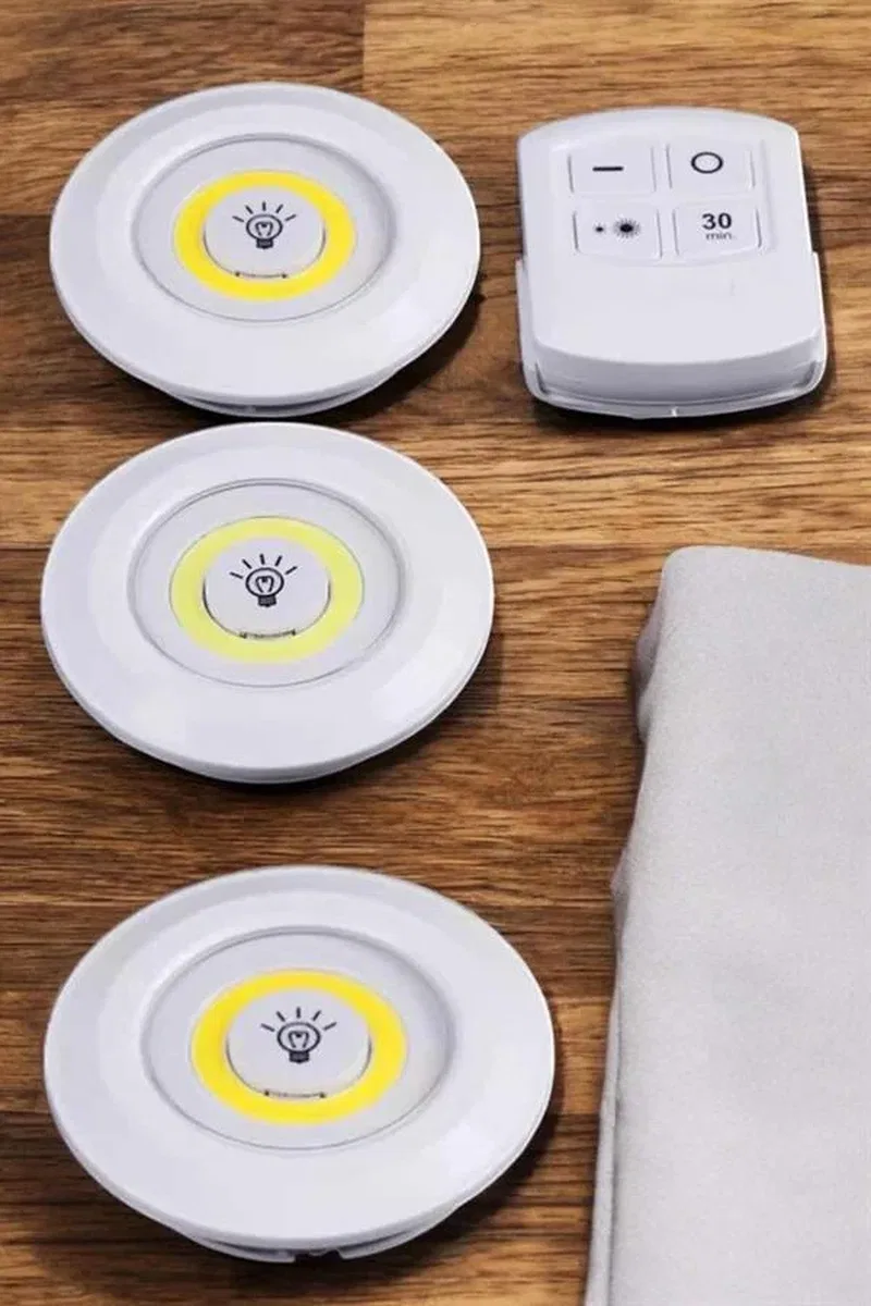 Led Lamba 3'lü Uzaktan Kumandalı Yapışkanlı Beyaz Işık görsel 4
