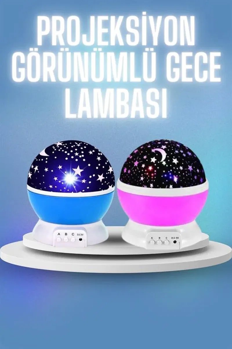 Renkli Yıldızlı Gökyüzü Projeksiyon Gece Lambası Pilli ve USB Kablolu görsel 2