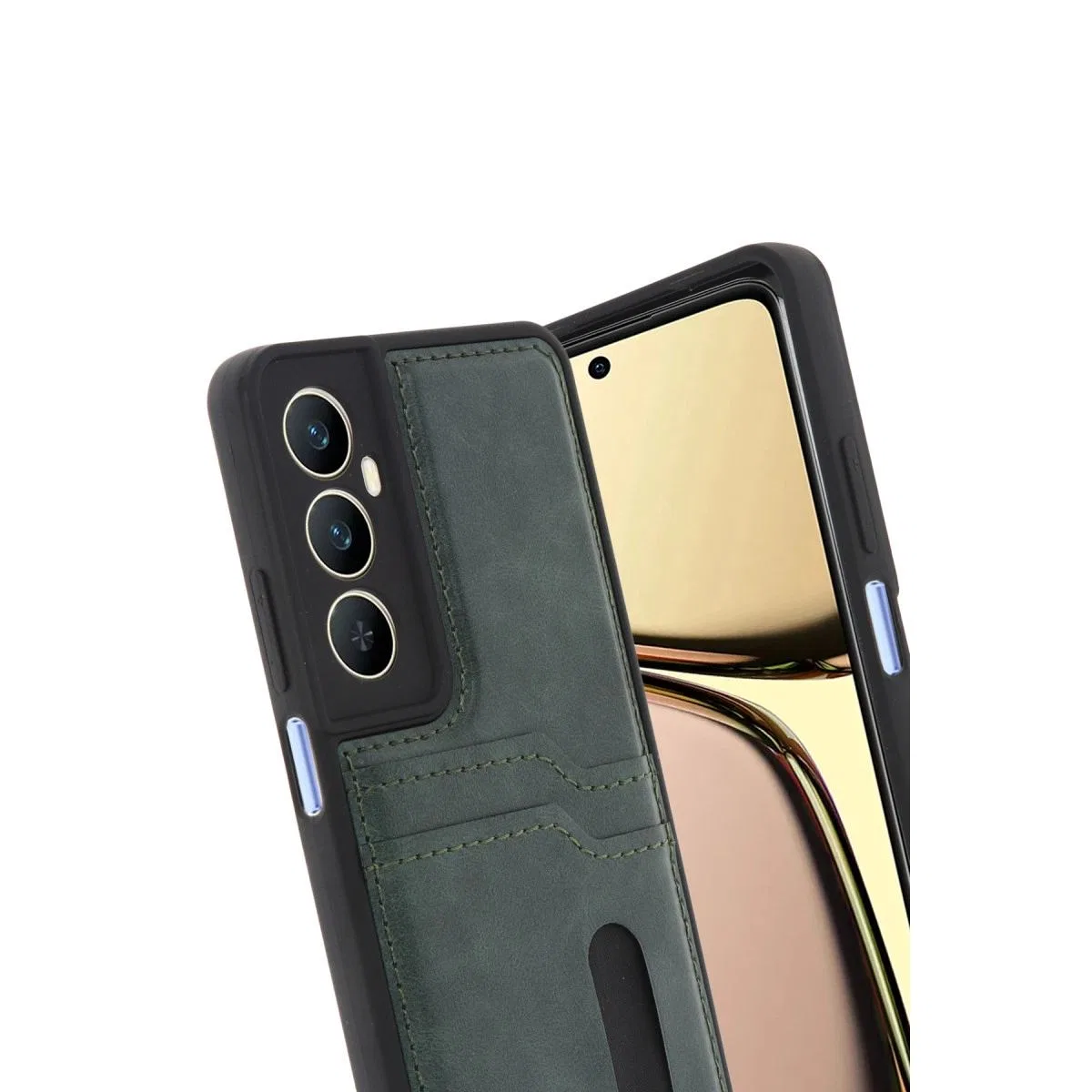 Realme C65 Sara Kartvizitli Deri Kılıf - Yeşil görsel 3