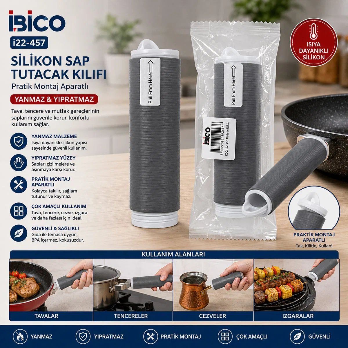 Silikon Tava Sap Tutucu - Yanmaz Sap Kılıfı görsel 2