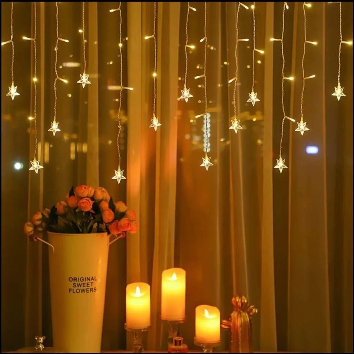 Yıldız 4m 96 Led 19 Saçak 40-50-60cm Gün Işığı Yıldız Boyutu: 7cm