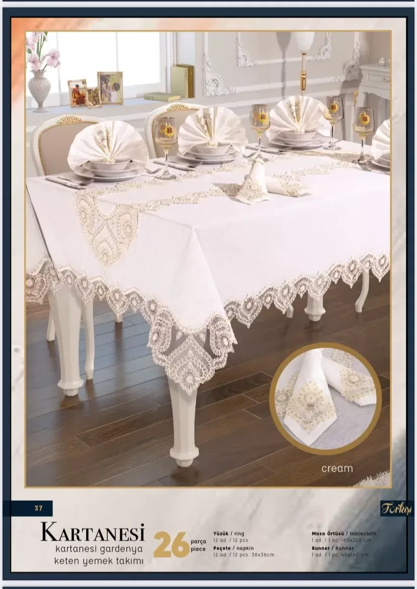 Gardenya Keten Kartanesi Krem 26 Parça 160 × 220 cm Sofra Masa Seti görsel 5