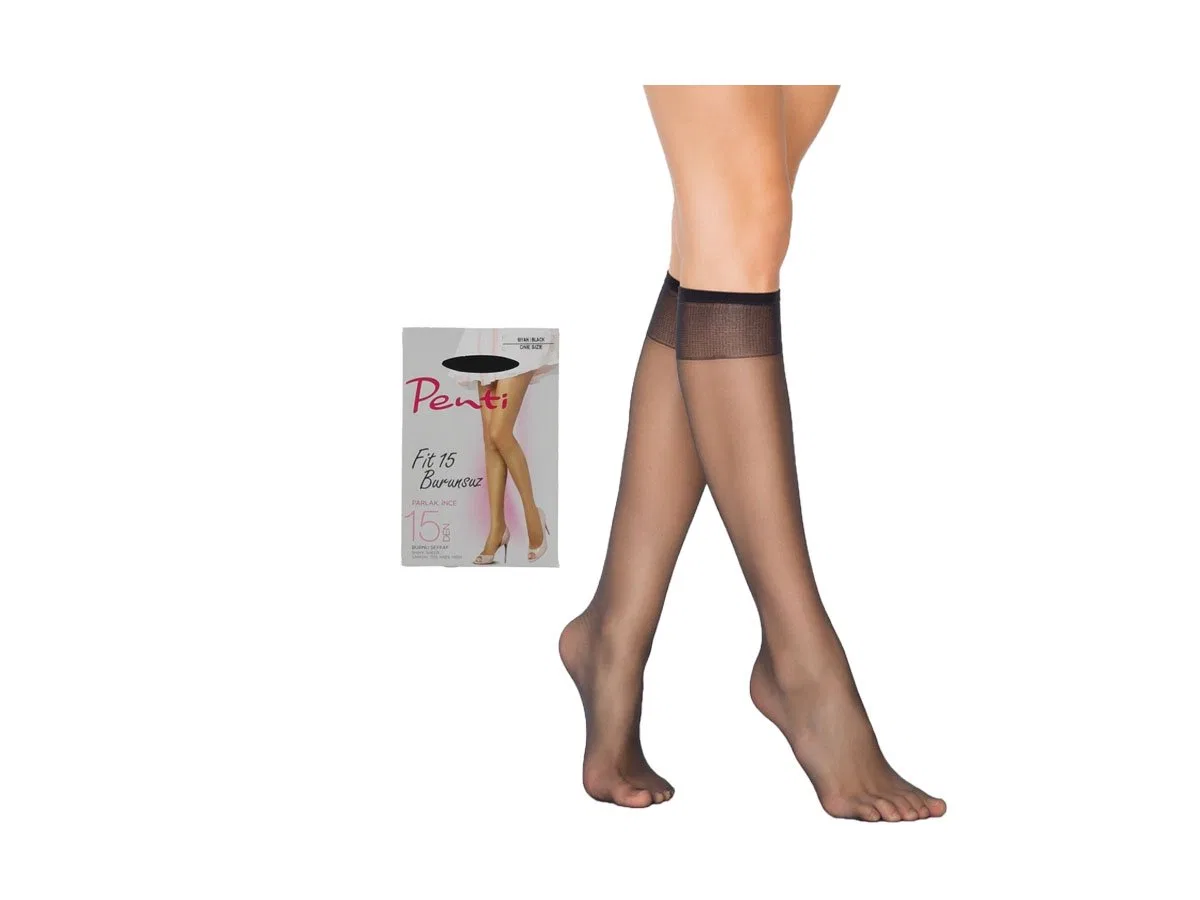 Fit 15 Burunsuz Parlak Kadın Pantolon Diz Altı Çorabı Siyah görsel 2