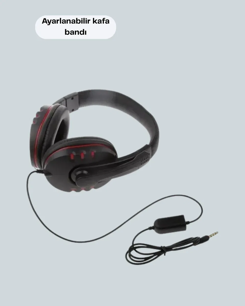 Kırmızı Gaming Headset Mikrofonlu Sağlam Kablolu Konforlu görsel 3