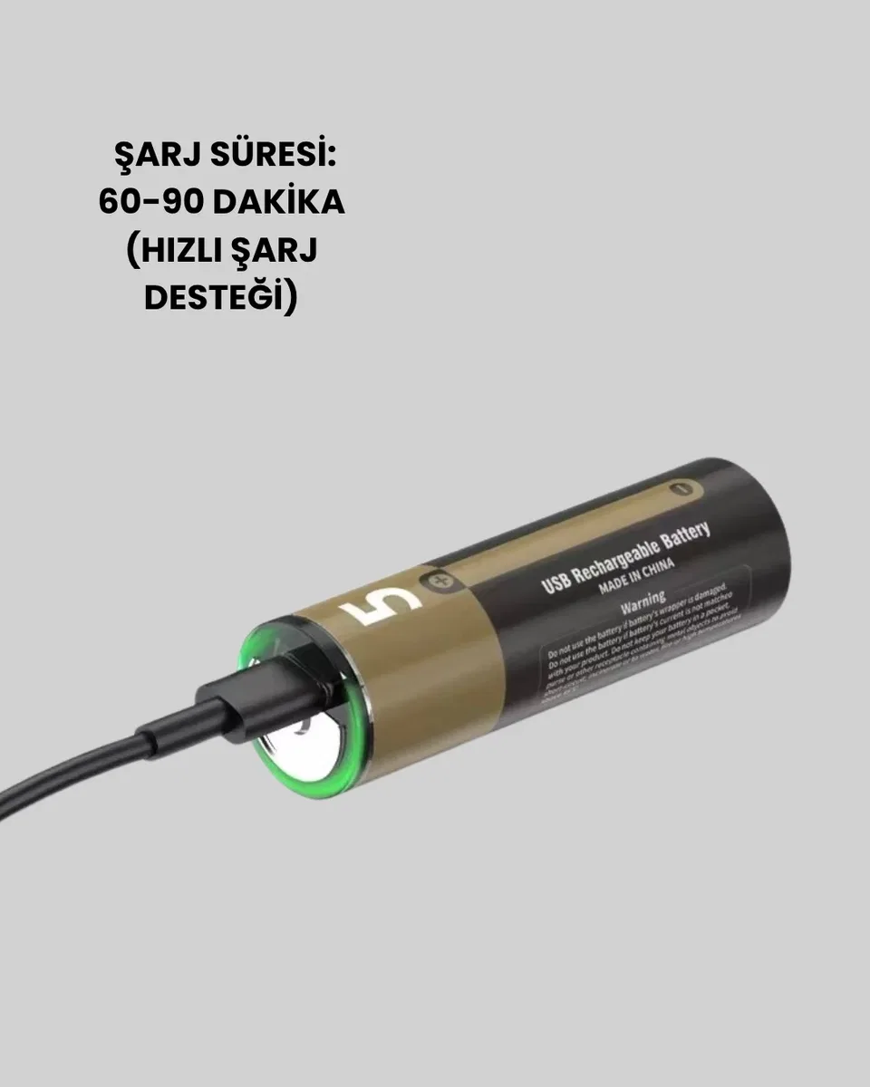 USB Type-C ile Hızlı Şarj Edilebilen AA Lityum Pil görsel 4
